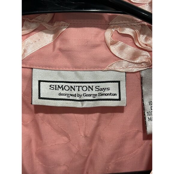 Simonton Says Button Front Blazer Jacket Pink Sz XL Satin Floral Feminine - Picture 5 of 10